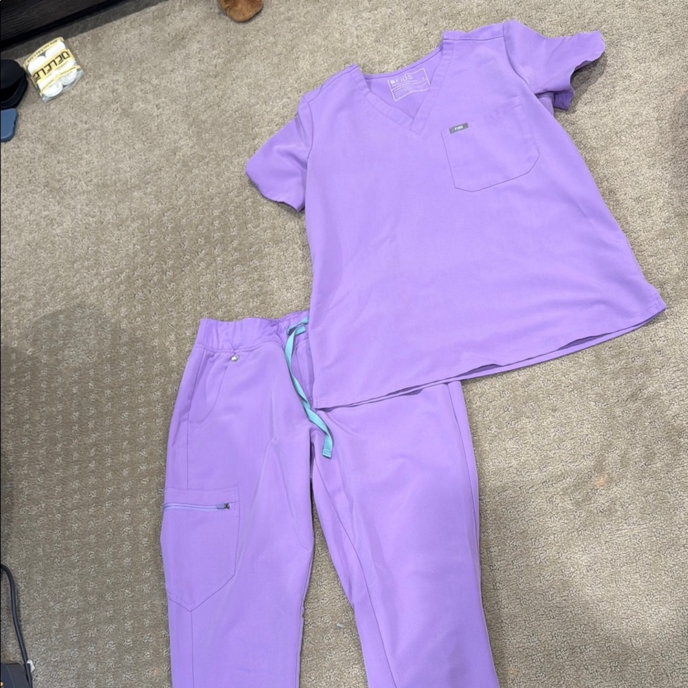Purple Scrub Set with Pocket Detail